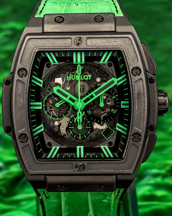 Hublot Spirit Of Big Bang "All-Black Green" Boutique S.E. 45MM Skeleton Dial Leather Strap (601.CG.0190.LR)