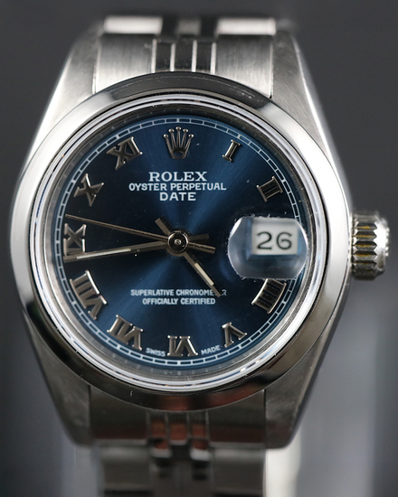 1987 (9.6 Mil Serial) Rolex Oyster Perpetual Lady Date 26MM Blue Dial Jubilee Bracelet (69160)