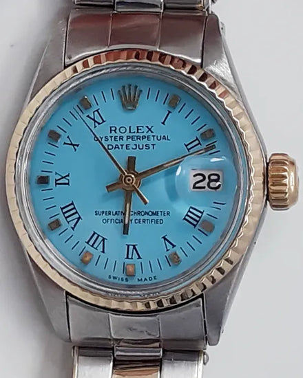 Rolex Lady-Datejust 26MM Aftermarket Blue Dial Two-Tone Oyster Bracelet (6517)