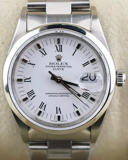 1996 (T Serial) Rolex Oyster Perpetual Date 34MM White Dial Oyster Bracelet (15200)