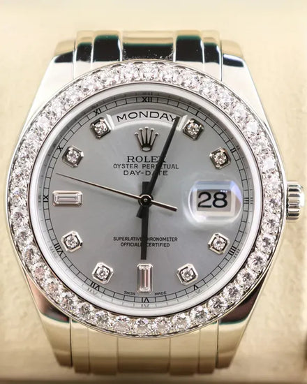 1995 (W Serial) Rolex Day-Date 39MM Ice Blue Dial Platinum Pearlmaster Bracelet (18946)