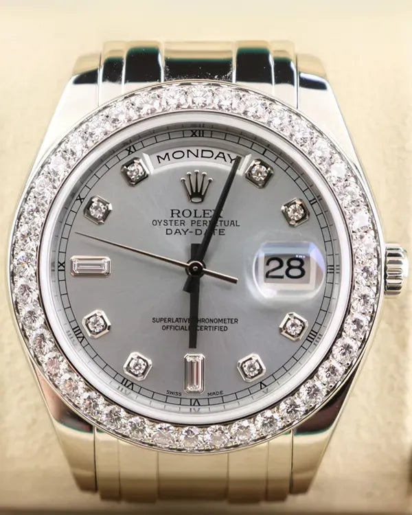 1995 (W Serial) Rolex Day-Date 39MM Ice Blue Dial Platinum Pearlmaster Bracelet (18946)
