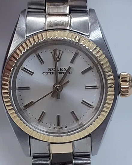Rolex Oyster Perpetual 26MM Silver Dial Aftermarket Two-Tone Bracelet (6718)