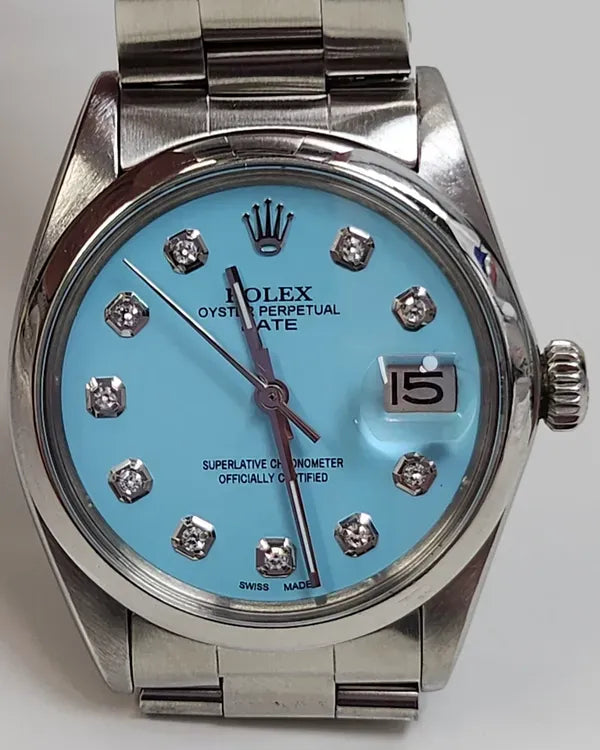 Rolex Oyster Perpetual Date 34MM Aftermarket Blue Dial Oyster Bracelet (1500)