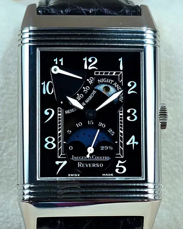 Jaeger-LeCoultre Reverso Sun Moon 26MM Black Dial Leather Strap (270.3.63)