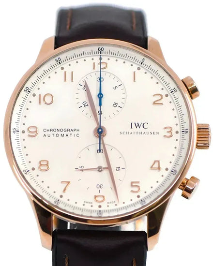IWC Schaffhausen Portugieser Chronograph 40.9MM Silver Dial Leather Strap (IW371480)