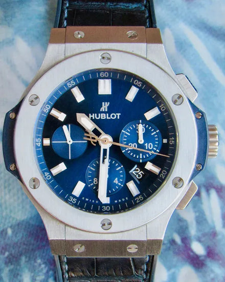 Hublot Big Bang Chronograph 44MM Blue Dial Leather Strap (301.SX.7170.LR)