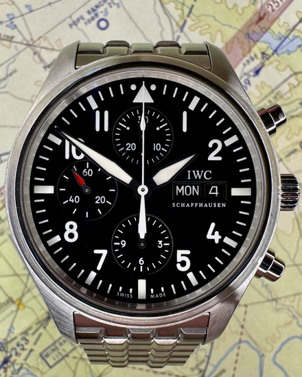 IWC Schaffhausen Pilot Spitfire Chronograph 42MM Black Dial Steel Bracelet (IW371704)