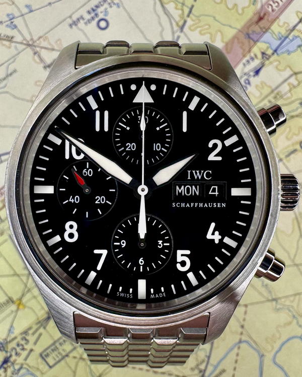 2020 IWC Schaffhausen Pilot Spitfire Chronograph 42MM Black Dial Steel Bracelet (IW371704)