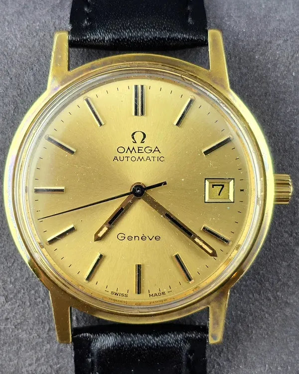 No Reserve - Omega Geneve Vintage 35MM Champagne Dial Aftermarket Leather Strap (166.0163)