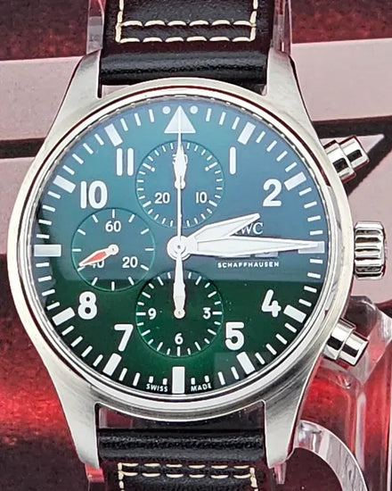 2019 IWC Schaffhausen Pilot Chronograph "Racing Green" L. E. 43MM Green Dial Leather Strap (IW377726)