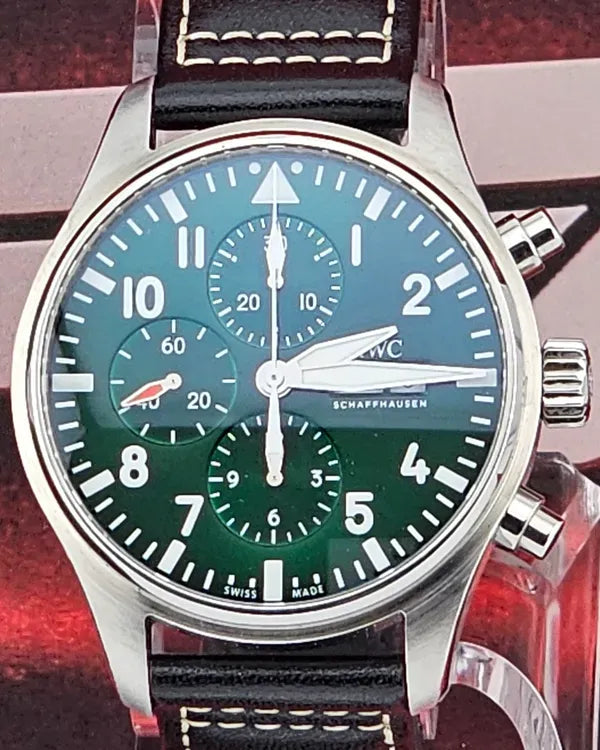 2019 IWC Schaffhausen Pilot Chronograph "Racing Green" L. E. 43MM Green Dial Leather Strap (IW377726)