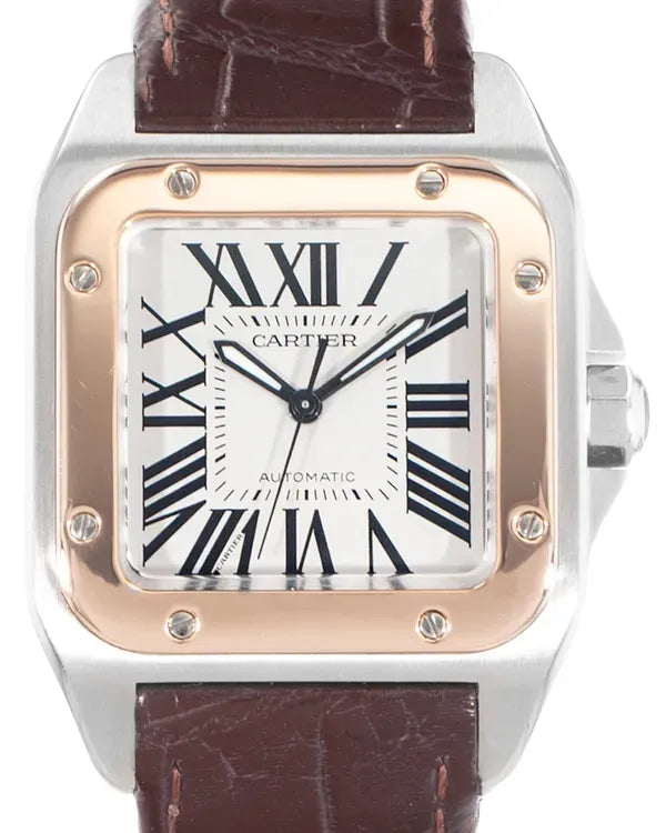 Cartier Santos 100 33MM White Dial Leather Strap (W20107X7)