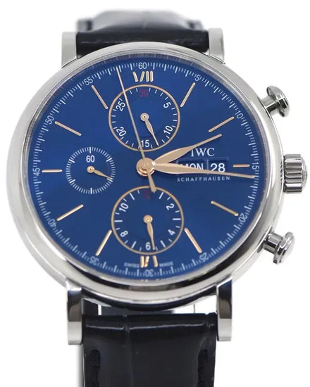 2024 IWC Schaffhausen Portofino Chronograph 42MM Blue Dial Leather Strap (IW391036)