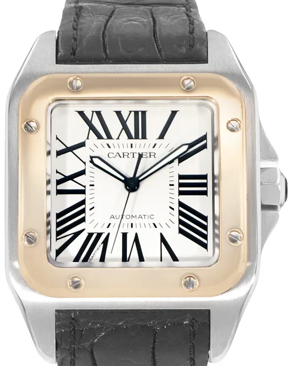 Cartier Santos 100 33MM White Dial Leather Strap (W20107X7)