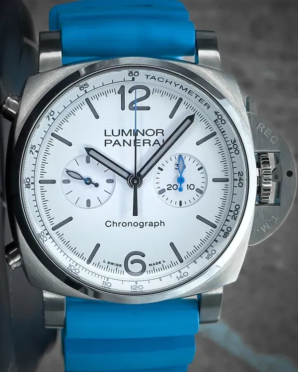 2025 Panerai Luminor Chrono 44MM White Dial Rubber Strap (PAM01218)