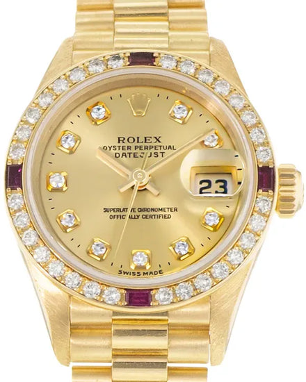 Rolex Lady-Datejust 26MM Champagne Dial Yellow Gold President Bracelet (69068)