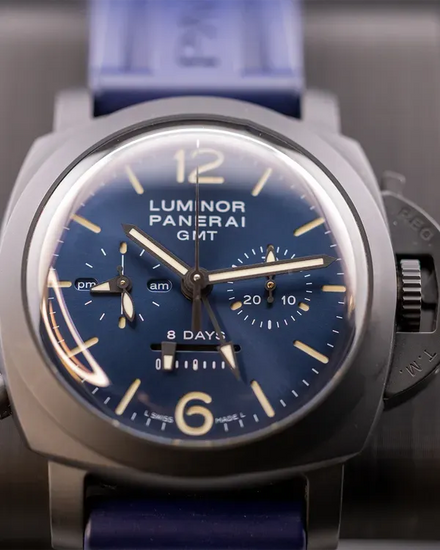 2021 Panerai Luminor 1950 8 Days Chrono Monopulsante GMT 44MM Blue Dial Rubber Strap (PAM01135)