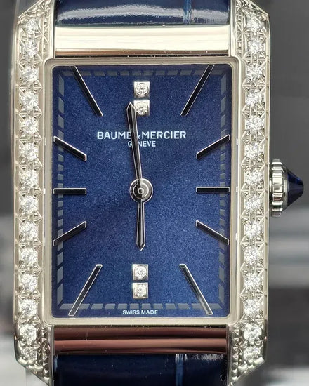 No Reserve - 2024 Baume & Mercier Hampton 22MM Quartz Blue Dial Leather Strap (M0A10709)