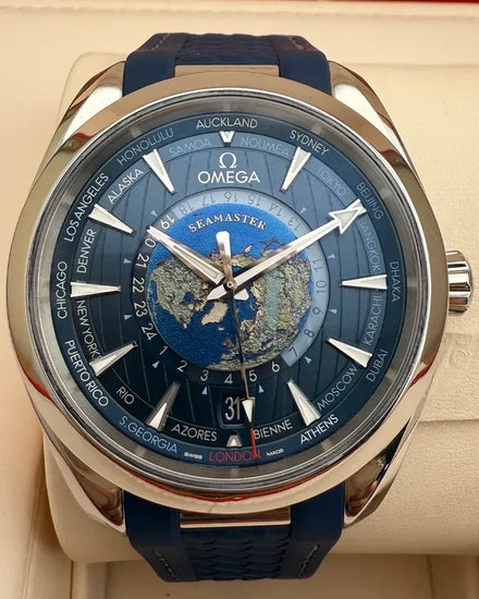 2021 Omega Seamaster Aqua Terra 150M Worldtimer 43MM Blue Dial Rubber Strap (220.12.43.22.03.001)