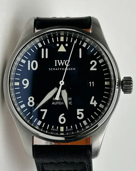 IWC Schaffhausen Pilot Mark XVIII 40MM Black Dial Aftermarket Leather Strap (IW327007)