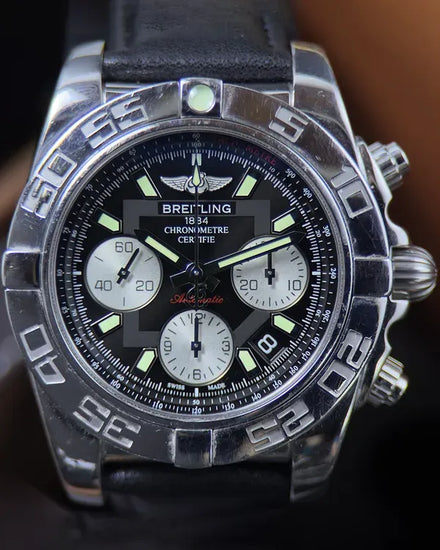 2018 Breitling Chronomat 41MM Black Dial Aftermarket Leather Strap (AB0140)