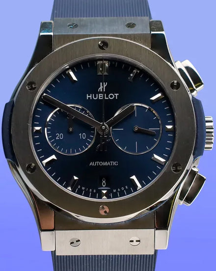 No Reserve - Hublot Classic Fusion Chronograph 42MM Blue Dial Rubber Strap (541.NX.7170.RX)