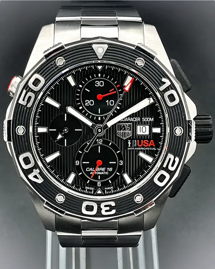 Tag Heuer Aquaracer "Team USA 34th America's Cup" S.E. 44MM Black Dial Steel Bracelet (CAJ2111.BA0872)