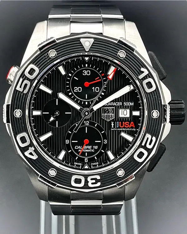 Tag Heuer Aquaracer "Team USA 34th America's Cup" S.E. 44MM Black Dial Steel Bracelet (CAJ2111.BA0872)