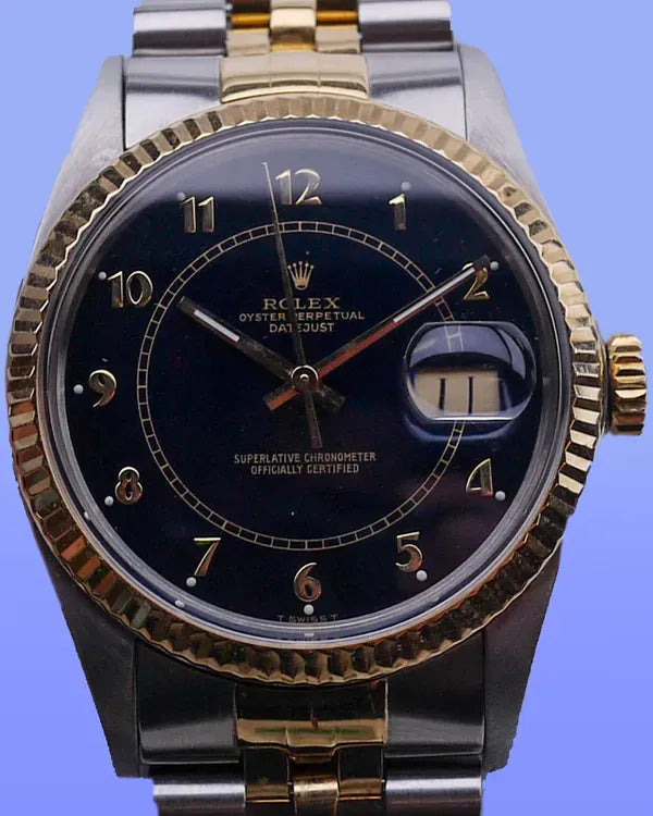 Rolex Datejust 36MM Black "Boiler Gauge" Dial Two-Tone Jubilee Bracelet (16013)