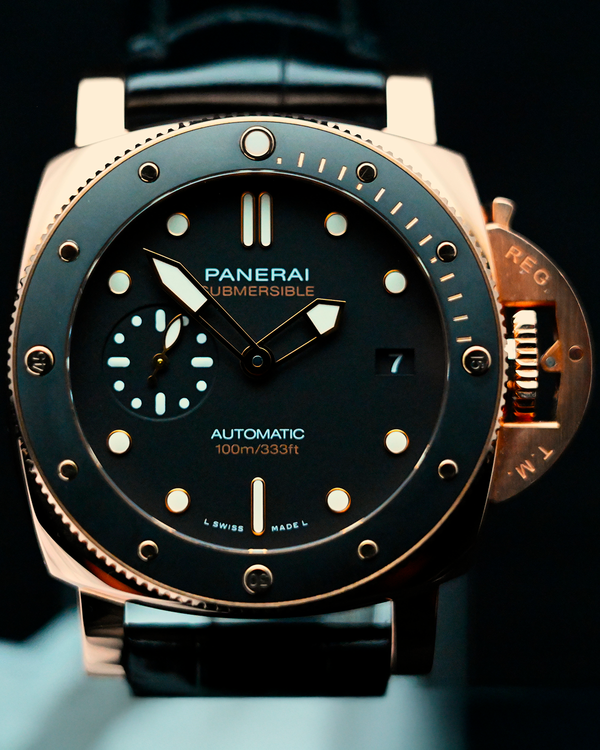 2019 Panerai Submersible Goldtech 42MM Black Dial Leather Strap (PAM00974)
