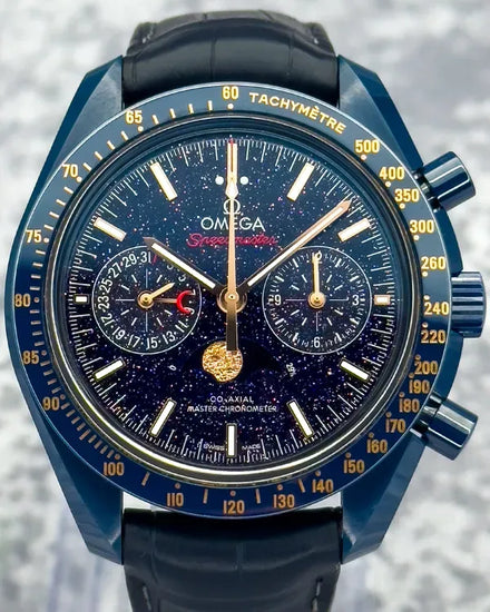 2021 Omega Speedmaster Moonphase "Blue Side of the Moon" 44.25MM Aventurine Dial Leather Strap (304.93.44.52.03.002)