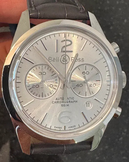 No Reserve - Bell & Ross BR 126 Officer Silver 41MM Silver Dial Leather Strap (BR 126-94-SP)