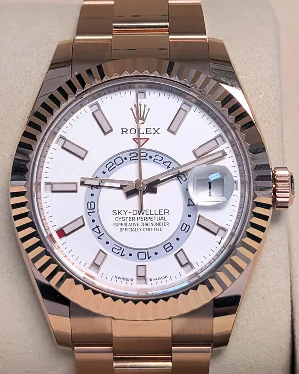 2025 Rolex Sky-Dweller 42MM White Dial Rose Gold Oyster Bracelet (336935)