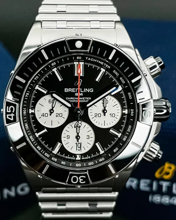 Breitling Super Chronomat B01 44MM Black Dial Steel Bracelet (AB0136251B1A1)