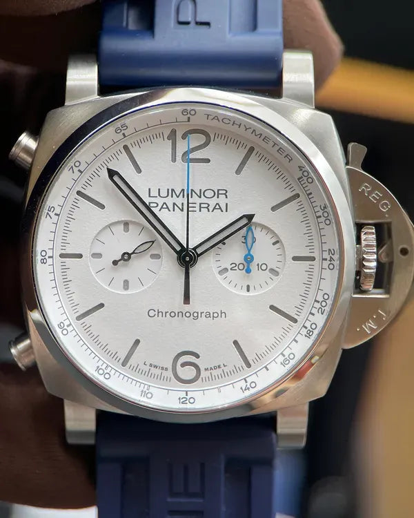 2025 Panerai Luminor Chrono 44MM White Dial Rubber Strap (PAM01218)