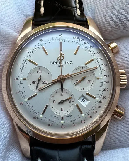 2022 Breitling Transocean Chronograph 43MM Silver Dial Leather Strap (RB015212/G738)