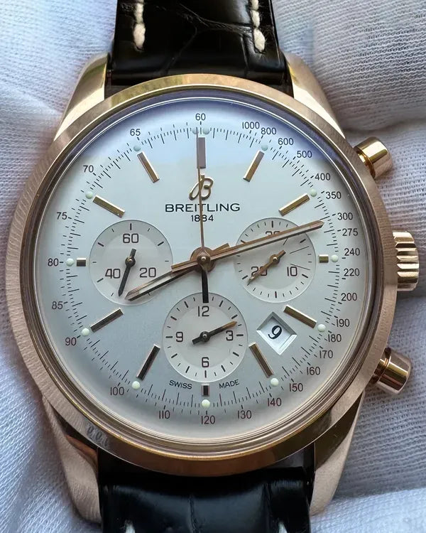2022 Breitling Transocean Chronograph 43MM Silver Dial Leather Strap (RB015212/G738)