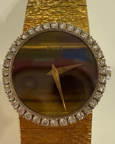 No Reserve - Piaget Vintage 24MM "Tiger Eye" Dial Yellow Gold Bracelet (9706 A 6)