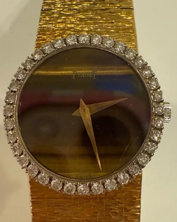 No Reserve - Piaget Vintage 24MM "Tiger Eye" Dial Yellow Gold Bracelet (9706 A 6)