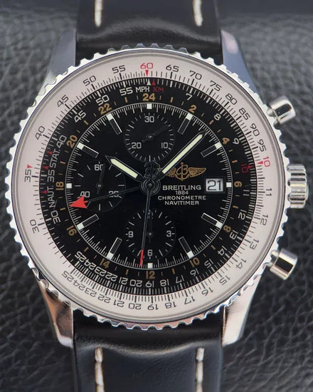 Breitling Navitimer GMT 46MM Black Dial Leather Strap (A24322)