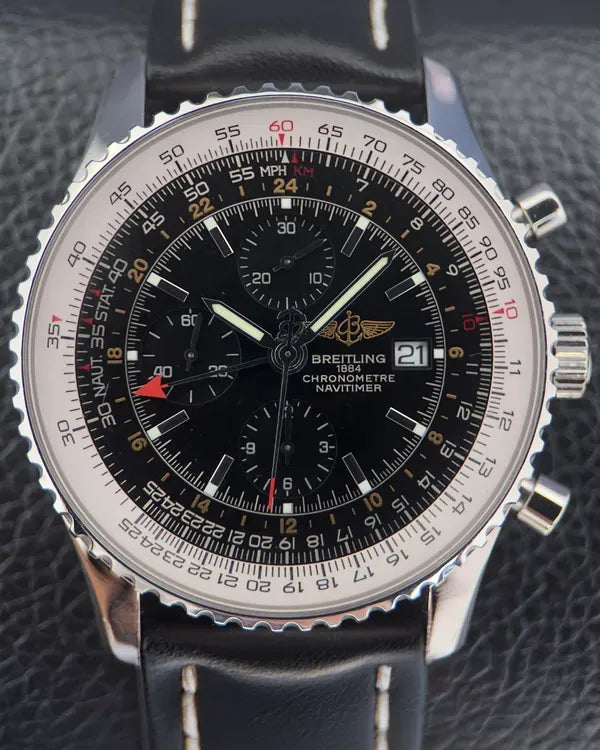 Breitling Navitimer GMT 46MM Black Dial Leather Strap (A24322)