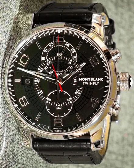 Montblanc Timewalker Twinfly 43MM Black Dial Leather Strap (105077)