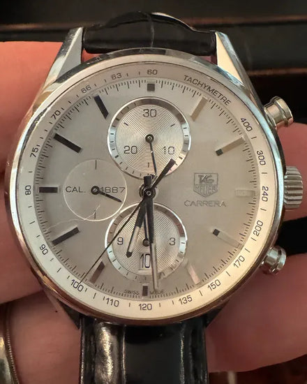 2012 Tag Heuer Carrera Chronograph 41MM Silver Dial Leather Strap (CAR2111.FC6266)