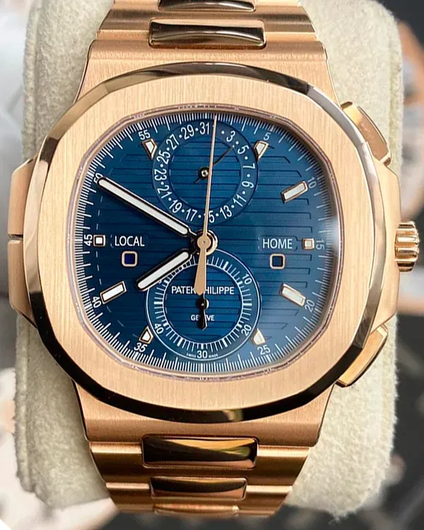 Patek Philippe Nautilus Travel Time 40.5MM Blue Dial Rose Gold Bracelet (5990/1R-001)