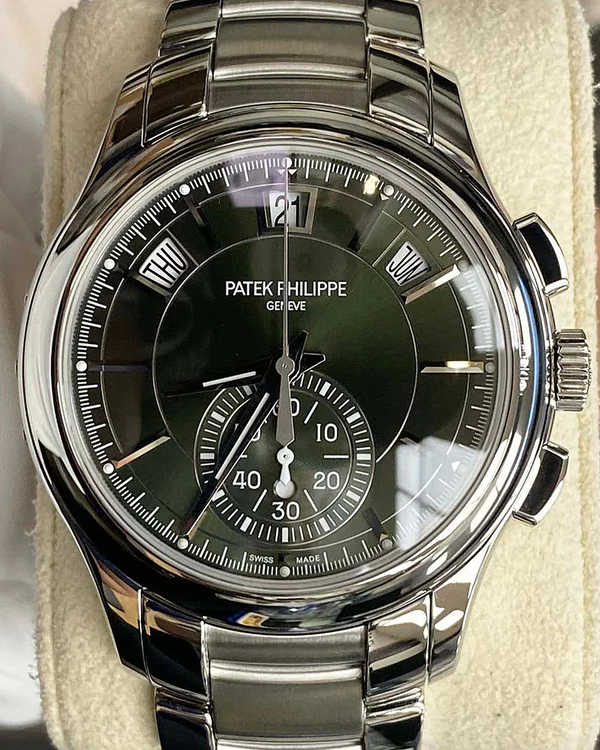 2023 Patek Philippe Annual Calendar Chronograph 42MM Green Dial Steel Bracelet (5905/1A-001)