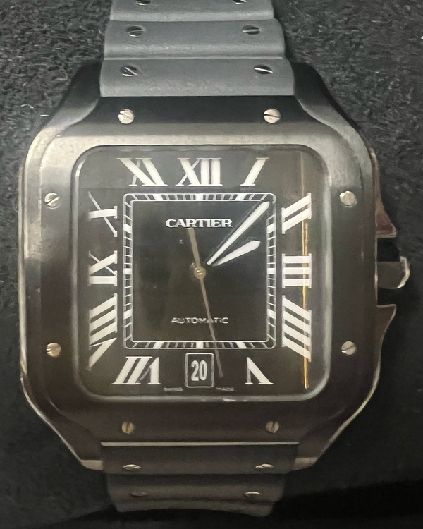 Cartier Santos De Cartier 39.8MM Black Dial Rubber Strap (WSSA0039)