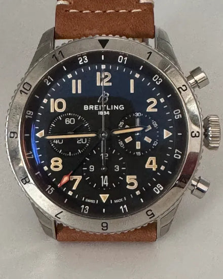 Breitling Super Avi B04 Chronograph GMT P-51 Mustang 46MM Black Dial Leather Strap (AB04453A1B1X1)