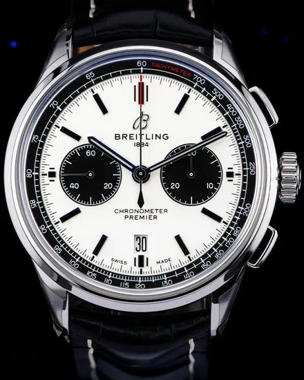 2019 Breitling Premier B01 Chronograph "Panda" 42MM Silver Dial Leather Strap (AB0118221G1P1)