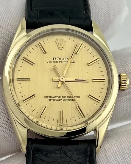 Rolex Oyster Perpetual 34MM Champagne Dial Leather Strap (1024)